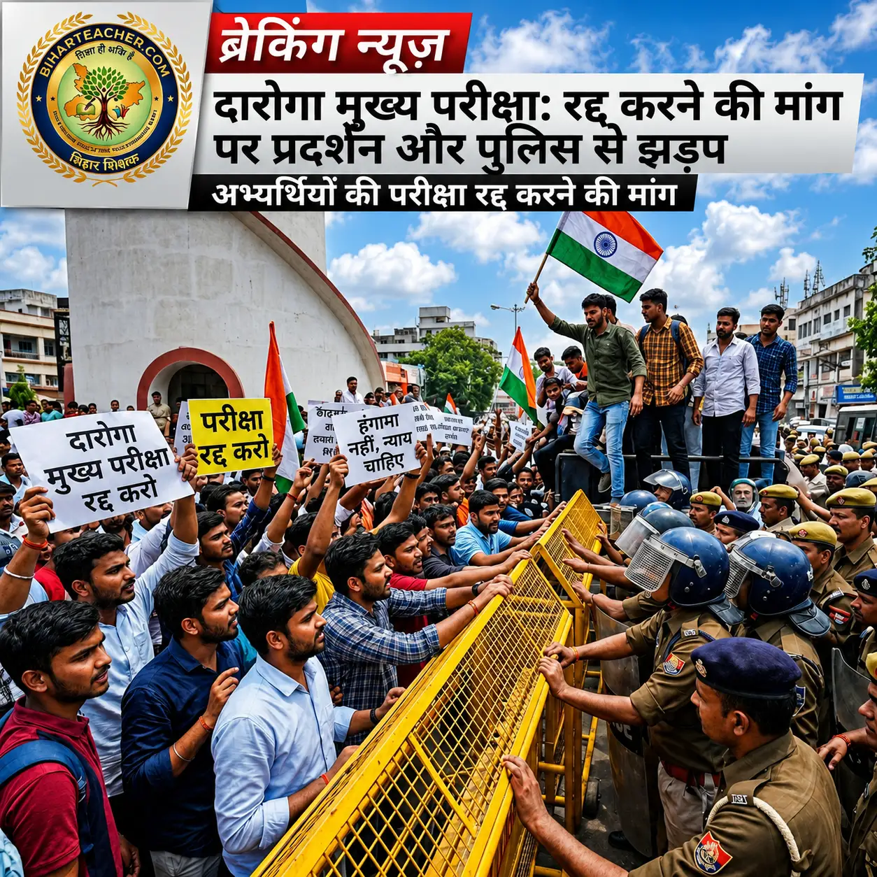 Bihar Daroga Exam Paper Leak: पटना में अभ्यर्थियों का उग्र प्रदर्शन, जेपी गोलंबर पर पुलिस से नोकझोंक