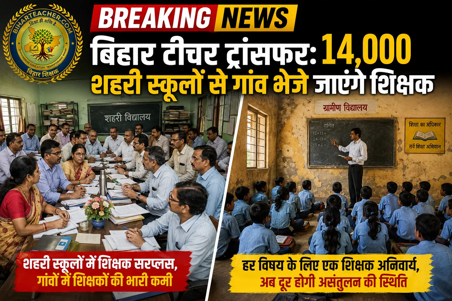 बिहार टीचर ट्रांसफर: 14,000 शहरी स्कूलों से गांव भेजे जाएंगे सरप्लस शिक्षक