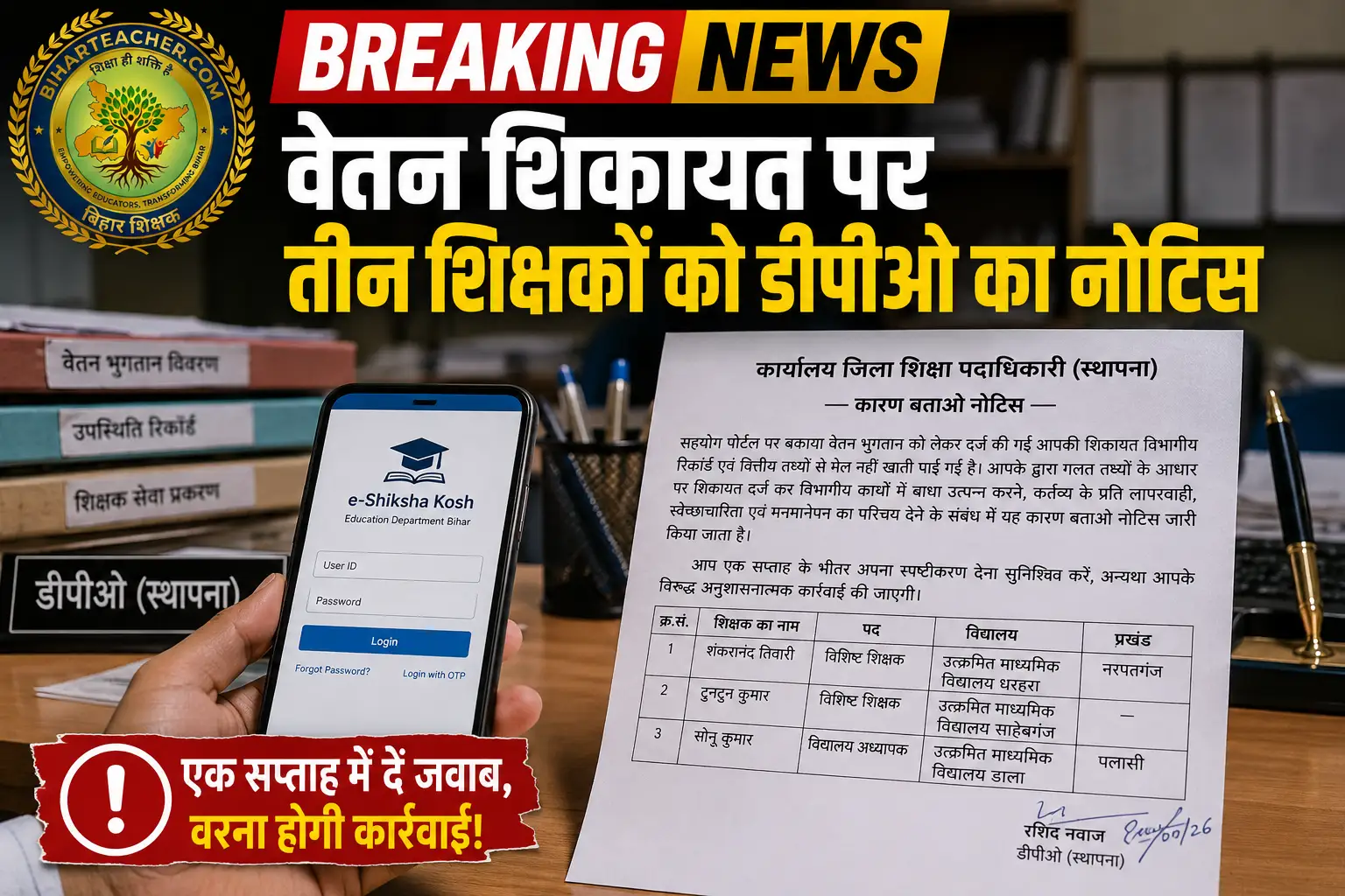 ​सहयोग पोर्टल पर वेतन की शिकायत करना तीन शिक्षकों को पड़ा भारी, डीपीओ ने मांगा स्पष्टीकरण