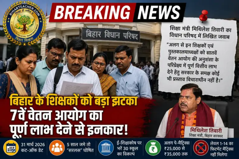 बिहार के शिक्षकों को बड़ा झटका: 7वें वेतन आयोग का पूर्ण लाभ देने से बिहार सरकार का इनकार