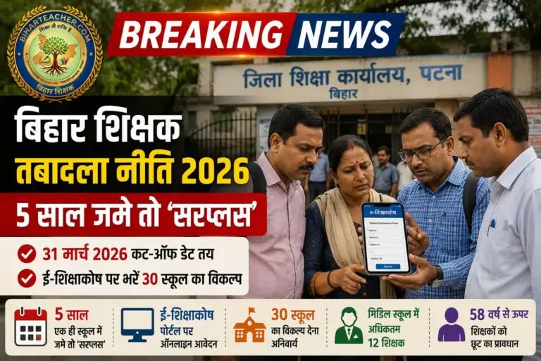 ​Bihar Teacher Transfer Policy 2026: एक स्कूल में 5 साल टिके तो ‘सरप्लस’, नई तबादला नीति लागू