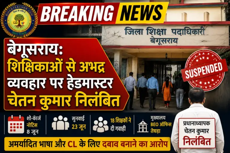 बेगूसराय: शिक्षिकाओं से अभद्र व्यवहार पर हेडमास्टर निलंबित
