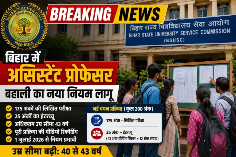 बिहार में असिस्टेंट प्रोफेसर बहाली का नया नियम लागू: 175 अंकों की परीक्षा, उम्र सीमा 43 वर्ष
