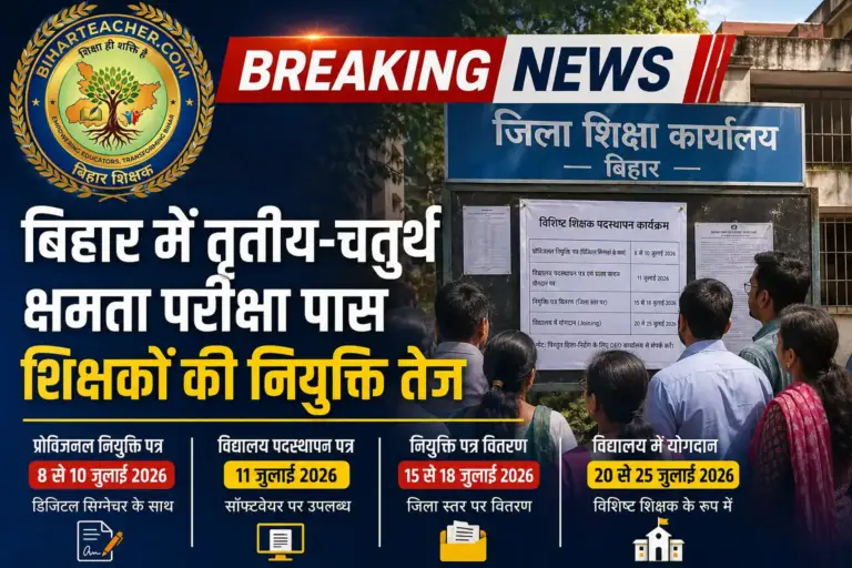 बिहार में तृतीय-चतुर्थ सक्षमता परीक्षा पास शिक्षकों की नियुक्ति तेज, 15 जुलाई से मिलेंगे पत्र