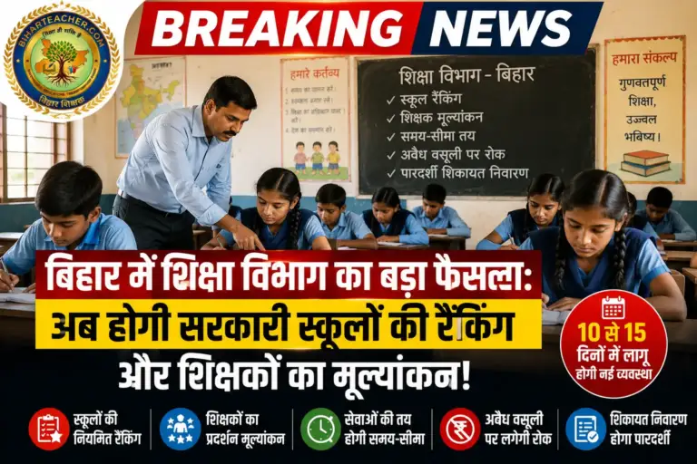 बिहार में शिक्षा विभाग का बड़ा फैसला: अब होगी सरकारी स्कूलों की रैंकिंग और शिक्षकों का मूल्यांकन