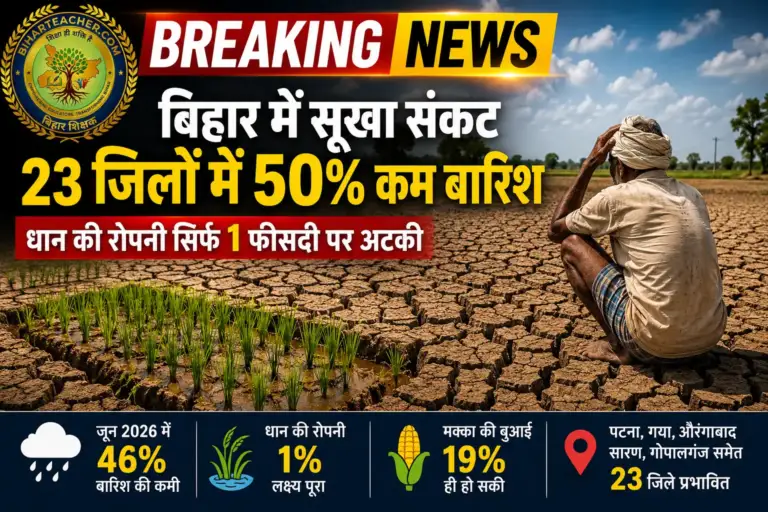 बिहार में सूखा संकट: 23 जिलों में 50% कम बारिश, धान की रोपनी सिर्फ 1 फीसदी पर अटकी