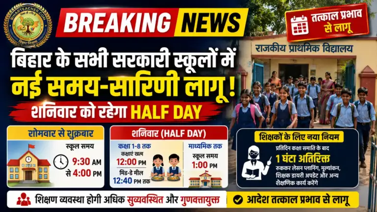 Bihar School Timing 2026: बिहार में नई समय-सारिणी लागू, शनिवार को स्कूलों में रहेगा ‘Half Day’