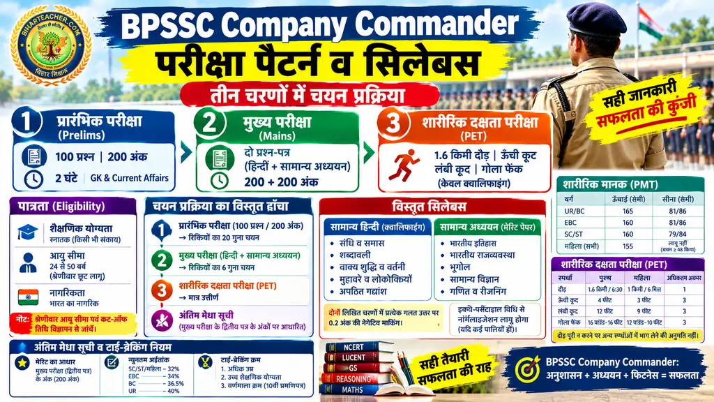 BPSSC Company Commander तैयारी गाइड: परीक्षा पैटर्न व रणनीति BPSSC Company Commander तैयारी गाइड: परीक्षा पैटर्न व रणनीति