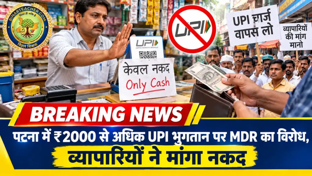 पटना में ₹2,000 से अधिक के UPI भुगतान पर 15 अक्टूबर से प्रस्तावित 0.4% MDR शुल्क के विरोध में व्यापारियों ने नकद लेनदेन पर जोर देना शुरू कर दिया है। जानिए पूरा मामला।