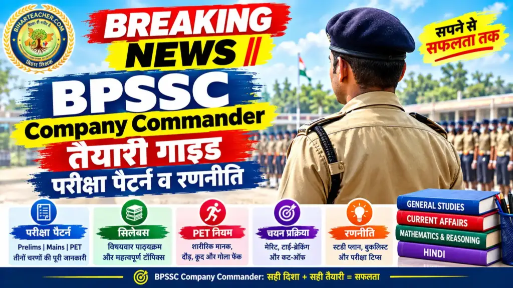 BPSSC Company Commander भर्ती परीक्षा का नया पैटर्न, सिलेबस, PET नियम और मेरिट की पूरी जानकारी। पहले प्रयास में सफलता की सटीक रणनीति यहाँ पढ़ें।