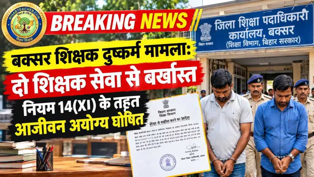 बक्सर के कृष्णब्रह्म में छात्रा से दुष्कर्म मामले में शिक्षा विभाग ने शिक्षक अरविंद कुमार और वीरेंद्र प्रसाद को सेवा से बर्खास्त कर आजीवन अयोग्य घोषित किया।